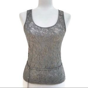 ⭐️Gruppo GFT⭐️Silver Metallic Floral Evening Knit Tank Top Sleeveless Shirt Tee